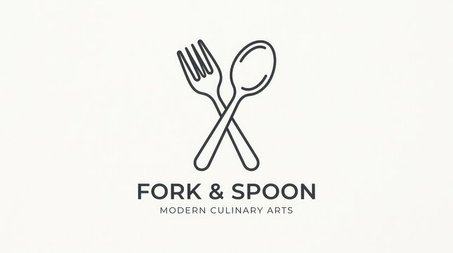 Minimalist logo design featuring crossed dining fork and spoon for modern culinary arts.