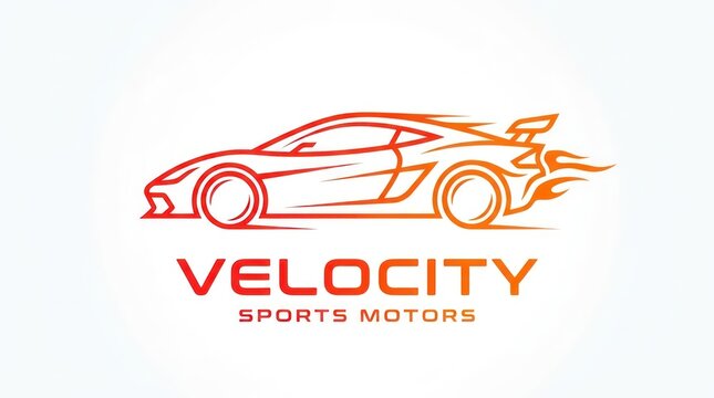 Fast sports car line art logo design with flames trailing for speed and velocity concept.