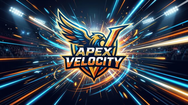 Modern professional esports logo design featuring sharp eagle bird emblem over sports arena.