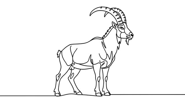 Line art ibex drawing on white background.