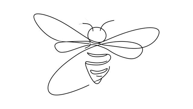 Minimalist bee line drawing white background.