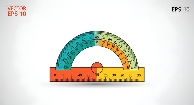 Educational protractor with degree markings on a ruler graphic vector illustration