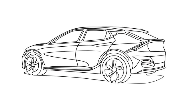 Futuristic car sketch on white background.