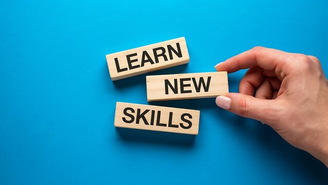Learn new skills concept with wooden blocks for personal growth and professional development