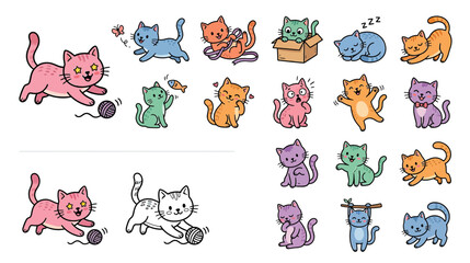Cute Cartoon Kittens Collection: Playful Felines in Various Poses and Colors © Nur