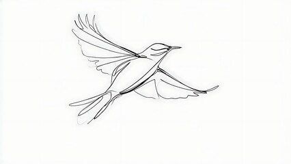 Fototapeta premium Flying bird sketch illustration on white background.