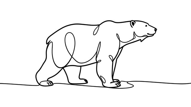 Minimalist polar bear line art on white background.