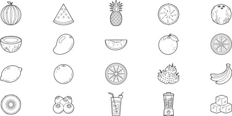 Black and white fruit icons with blender © SADIA