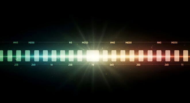 Vintage film strip with glowing frames and numbers cinematic progression dark background