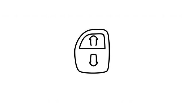 Minimalist outline animation of an automotive door power window switch control drawing on and fading out. Features a clean pop up style in 3 color setups.