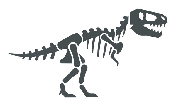 Minimalist side profile silhouette of a tyrannosaurus rex skeleton with clean lines and geometric bone structure isolated on a white background dinosaur icon concept