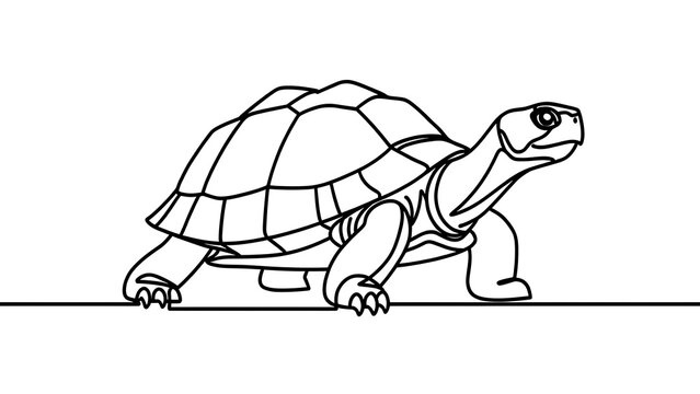 Tortoise walking illustration on white background.