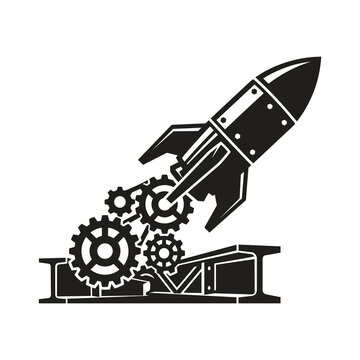 Rocket launching from mechanical structure vector logo