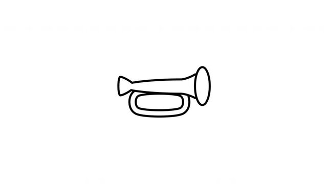Minimalist outline animation of a classic automotive horn acoustic trumpet symbol drawing on and fading out. Features a clean pop up style in 3 color setups.