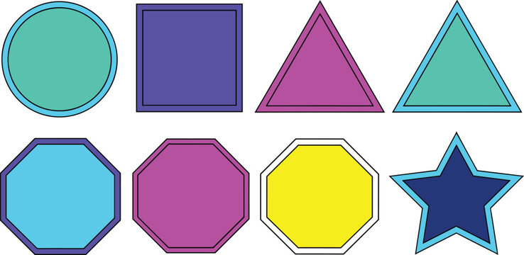 Isolated basic shape vectors bundle containing colorful circle square triangle octagon and star elements for school learning textbook illustrations