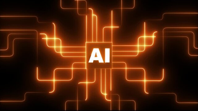 Digital Data moving on ai Circuit Board and CPU loop backgrounds. neon abstract futuristic tech with ai circuit board lines. Computer Processing and organizing data.