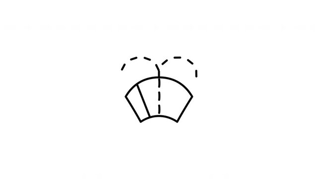Minimalist outline animation of a standard automotive front windshield wiper glass cleaner dashboard indicator drawing on and fading out. Features 3 color setups.