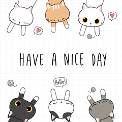 Cute cartoon elephants with hearts, friendly greeting text, and pink accents on white background, elephant pink heart © Famas