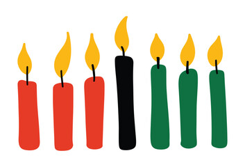 Kinara with Seven Candles. A Kwanzaa kinara adorned with seven lit candles in red, black, and green, symbolizing the principles of Kwanzaa, stands ready for celebration. © SHUVO