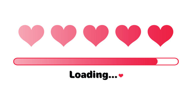 Love Loading. A progress bar filled with heart icons shows love is loading, with a gradient of pink and red, symbolizing anticipation and affection.