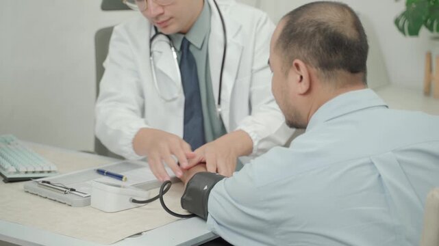 Doctor Measuring Blood Pressure of Adult Patient During Medical Checkup