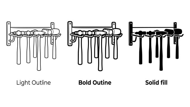 Wall mounted hammer tool rack graphic set with organizer workshop construction