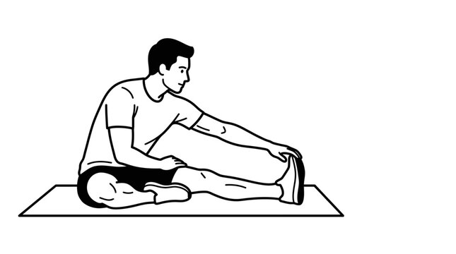 A man performing a seated hamstring stretch on a yoga mat.
