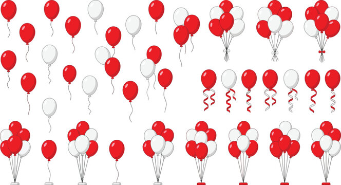 Festive red and white balloons background pattern for indonesian independence day