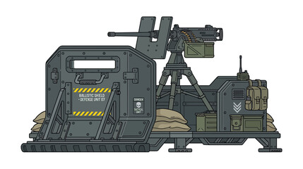 Futuristic Military Turret Defense System with Machine Gun and Ammunition © rokok