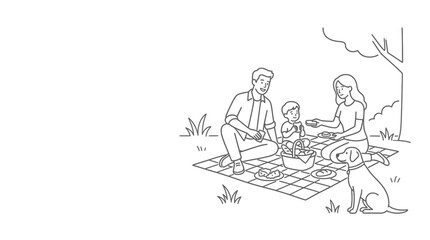 Obraz premium A happy family with their dog enjoying a picnic in the park.