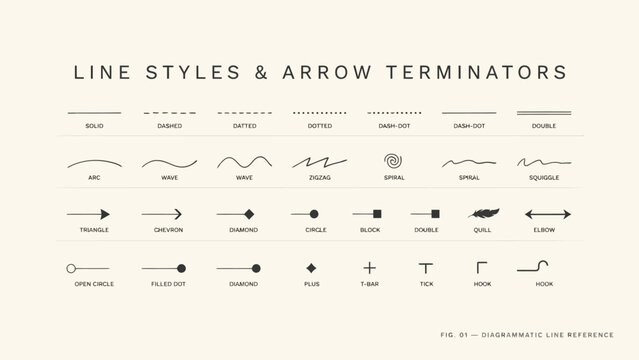 Collection of various line styles and arrow terminators for design and illustration