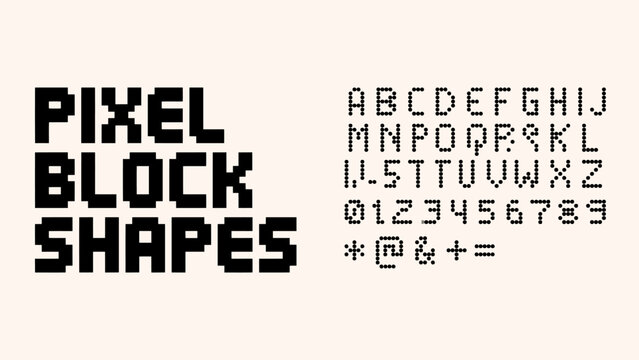 Pixel block style text with uppercase letters and numbers set