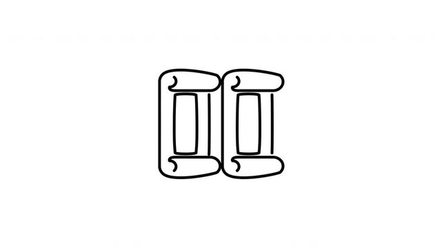 Minimalist outline animation of an open ancient Chinese scroll with a blessing symbol drawing on and fading out. Features 3 color setups.