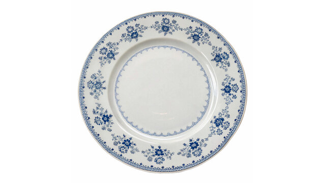 Round ornate ceramic plate pattern tableware object isolated on a transparent background