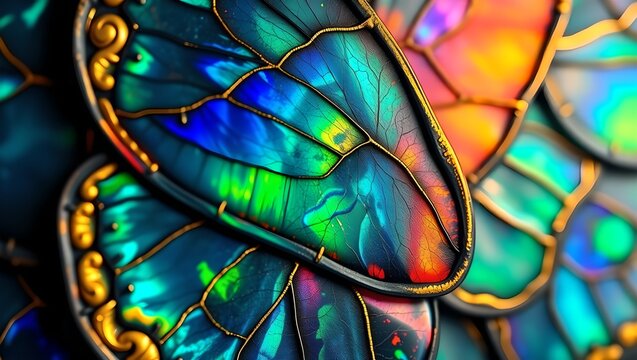 Abstract Luxury Background with Surreal Layered Butterfly Wings Pattern in Black Opal and Gold