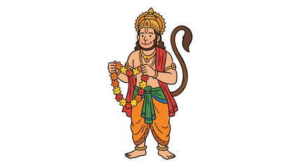 Obraz premium Mythological Hindu Lord Hanuman with a humorous twist holding a flower garland and a mischievous expression showcasing cultural