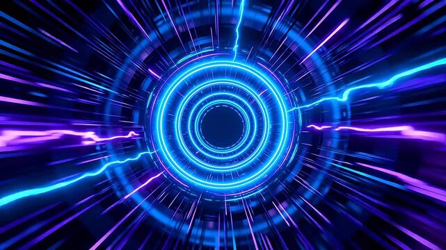 Neon light tunnel with circular patterns