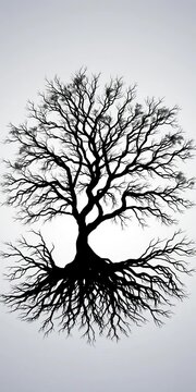 Leafless Tree with Exposed Roots Silhouette