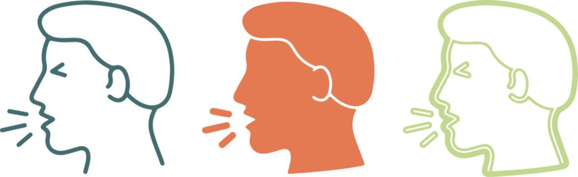 Coughing person icon set, flat vector illustration showing cold or flu symptoms, isolated on transparent background, simple hand-drawn design element