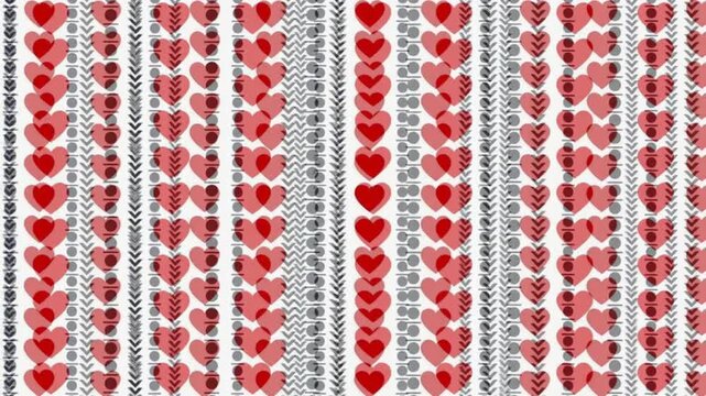 4K Heart Shaped pattern Falling on soft color Background. Flat looping heart particles, sweet background. Valentine's Day animation background with floating hearts animation.