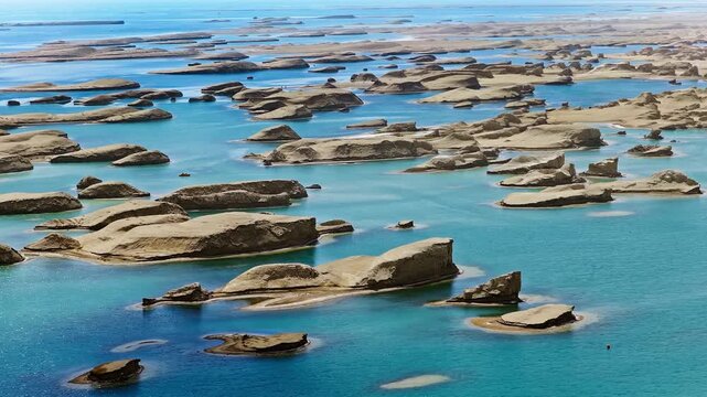 Aerial view of the water yardang geological park landscape in Qinghai, China