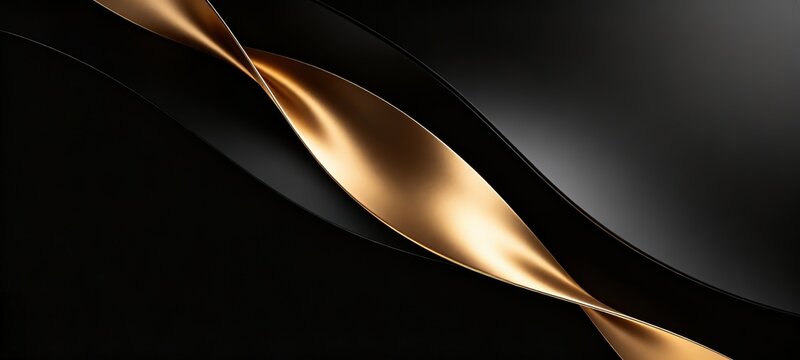 Glossy Golden Metallic Wave Ribbon Solid Black Background Luxurious Reflective Smooth Minimalist C4D