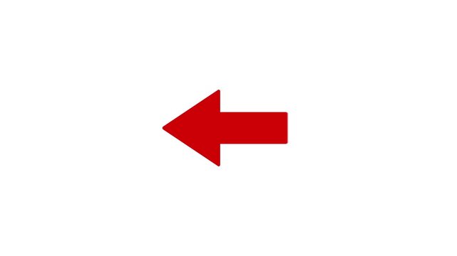 red arrow pointing left on white background. direction symbol indicating back or previous page. Motion graphics of simple red arrow