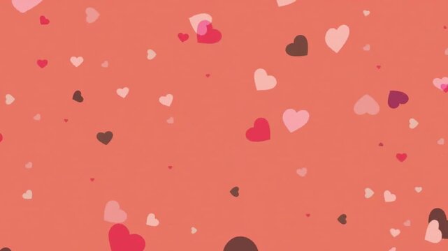 4K Heart Shaped pattern Falling on soft color Background. Flat looping heart particles, sweet background. Valentine's Day animation background with floating hearts animation.