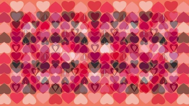 4K Heart Shaped pattern Falling on soft color Background. Flat looping heart particles, sweet background. Valentine's Day animation background with floating hearts animation.