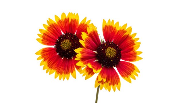 Vibrant Red and Yellow Blanket Flowers Blooming on Isolated White Background
