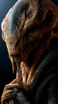 Imperfect, shrimp-like alien inspired by sci-fi horror, biomechanical textures, elongated limbs, slimy and asymmetric body, realistic yet otherworldly, cinematic lighting
