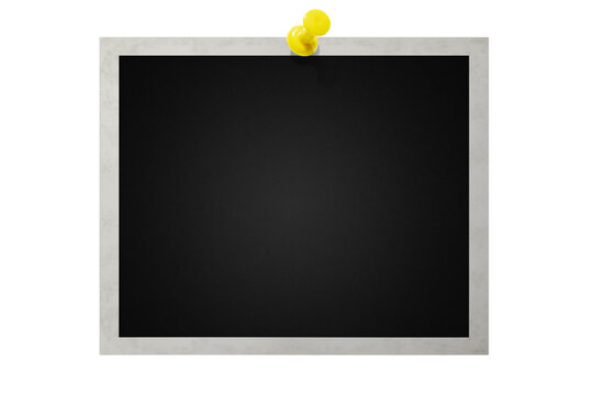 Photo card attached with a push pin isolated on a transparent background.