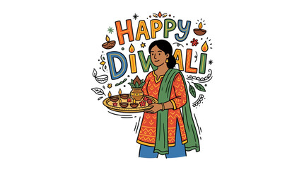 Obraz premium Celebrating Diwali with traditional attire and festive decorations highlighting cultural heritage and joyous atmosphere for the