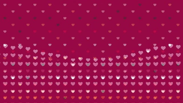 4K Heart Shaped pattern Falling on soft color Background. Flat looping heart particles, sweet background. Valentine's Day animation background with floating hearts animation.
